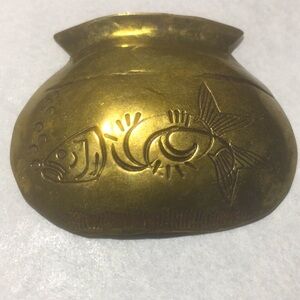 Vintage artisan pin brooch fish skeleton bowl signed